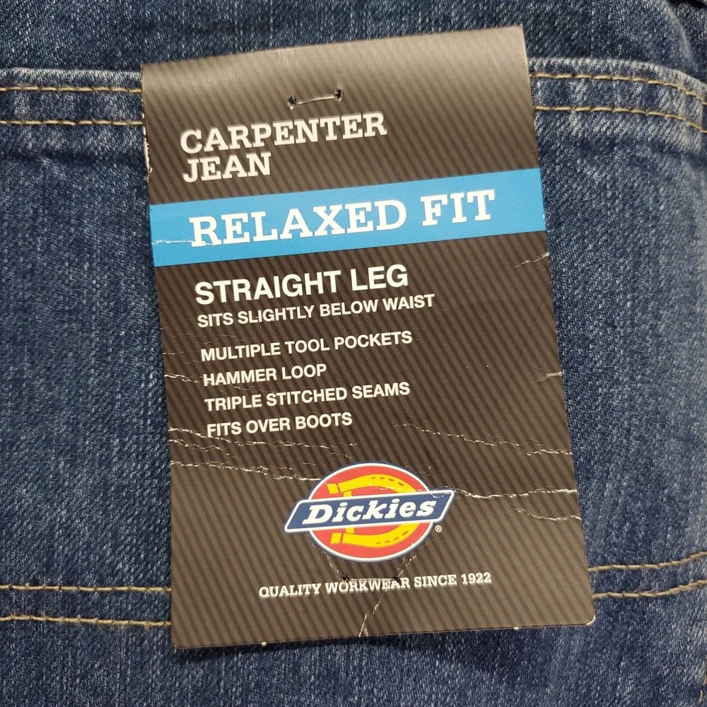 Dickies Mens Relaxed Fit Carpenter Jeans Straight Leg Blue Denim 44x34 1993SNB